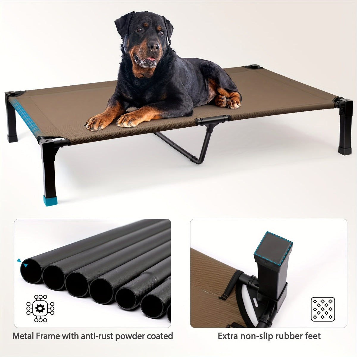 Washable Breathable Mesh, No-Slip Feet, Carry-along Dog Cot for Indoor & Outdoor Use, 4 Sizes, 7 Colors – Elevated Dog Bed Cooling Raised Cot with Metal Frame - product image 2