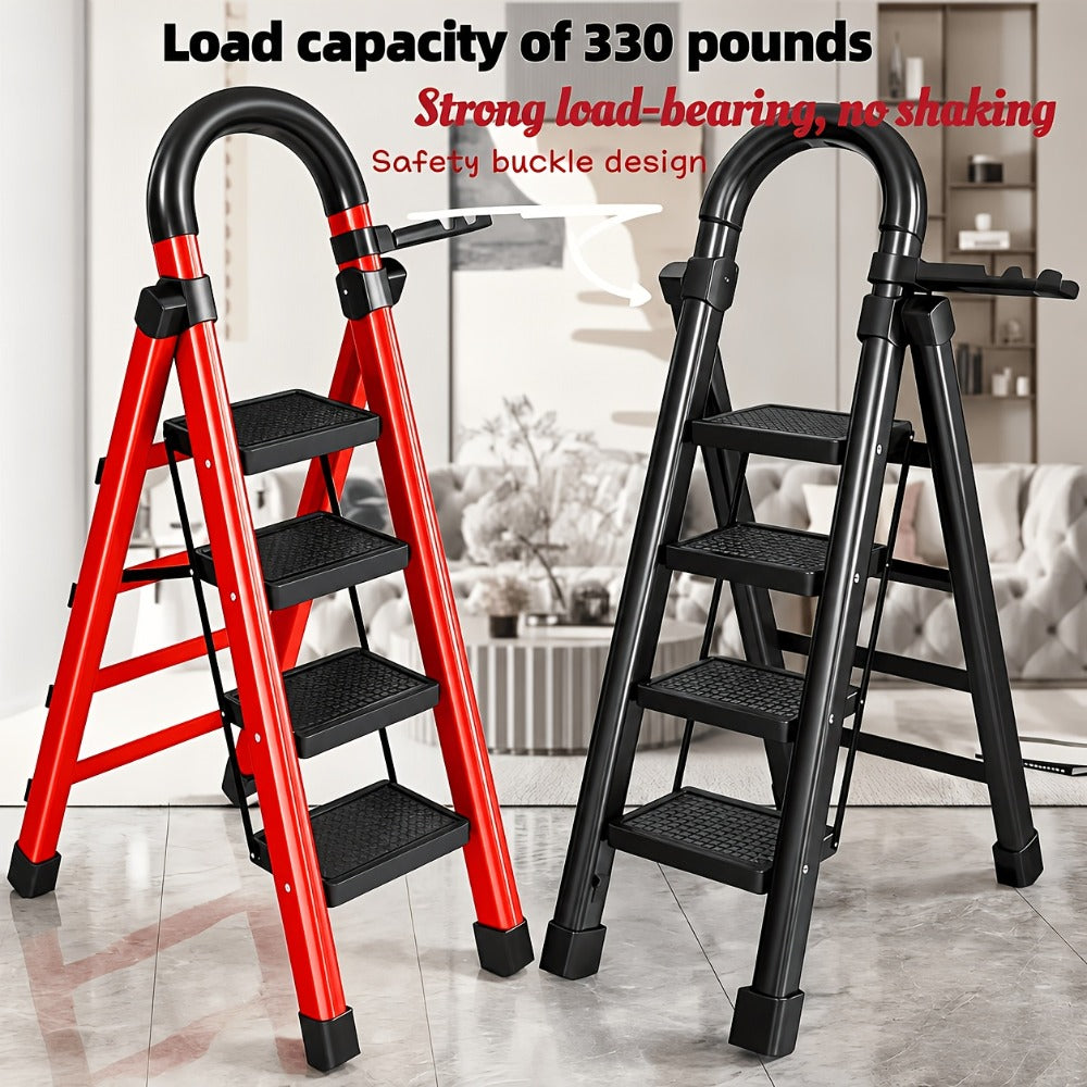 Folding Step Ladder with Anti-Slip Pedals & Handrail – 2/3/4/5 Step Stool for Adults, Sturdy Steel, Lightweight Portable, Non-Slip Feet, Rust-Resistant, Foldable for Home Kitchen O - product image
