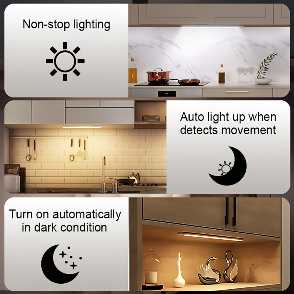 Motion Sensor Under Cabinet Lights 2 Pack | Wireless USB Rechargeable Dimmable 3 Color Temperatures Stick-On Magnetic LED Light for Kitchen Cabinet Wardrobe Stairs Cupboard - product image 14