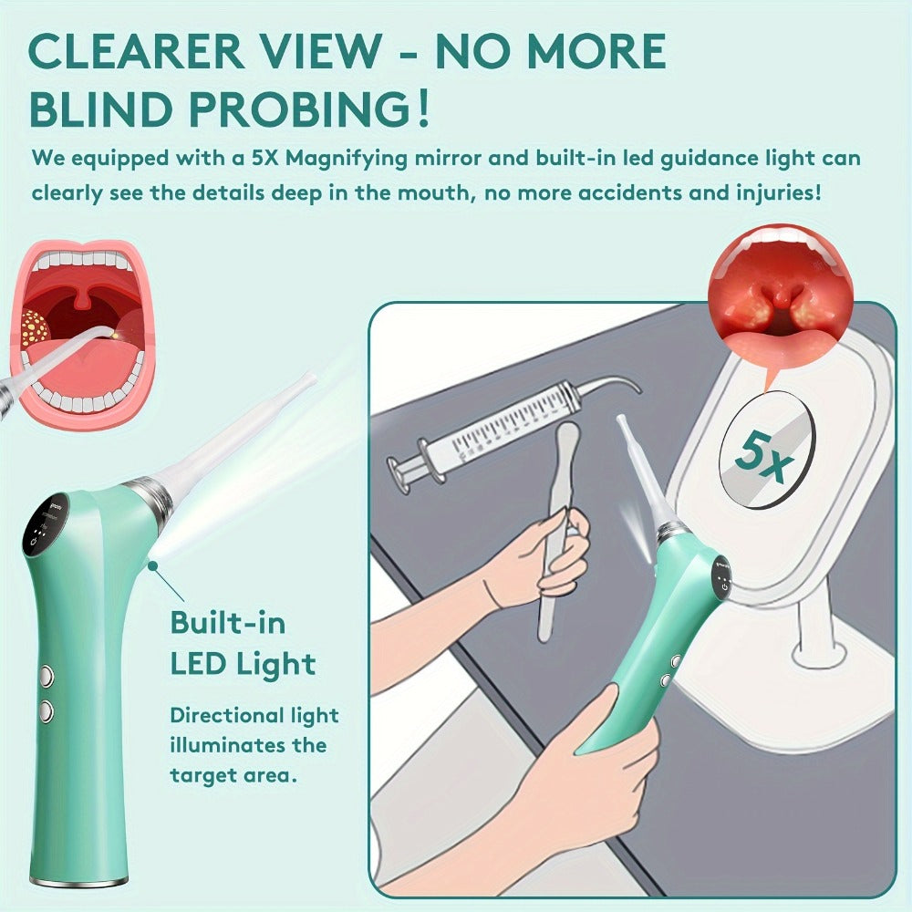 Tonsil Stone Remover Electric Vacuum Kit with LED Light – 3 Suction Modes 5X Magnifying Mirror Oral Irrigator Safe Gentle Tonsillolith Removal Tool for Adults at Home Use Rechargea - product image 8