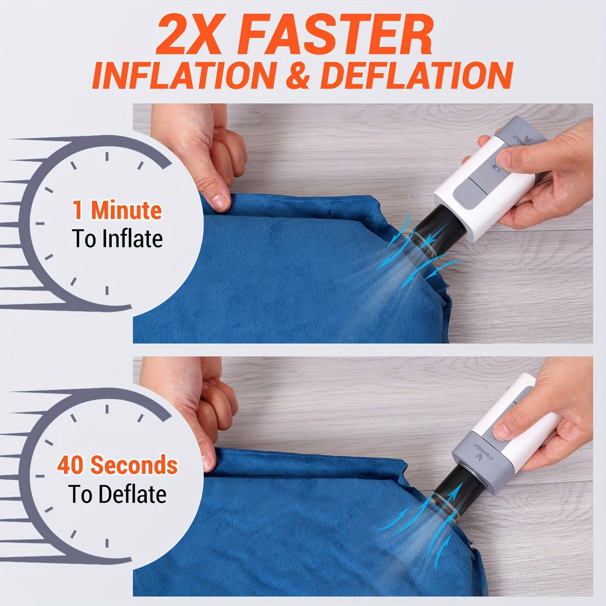 2600mAh Portable Electric Air Pump Super Fast Inflation for Air Cushion Vacuum Storage Bags Swimming Ring Sleeping Bag | Compact Featherlight Outdoor Camping Sports Travel Inflator with Backpack Pendant