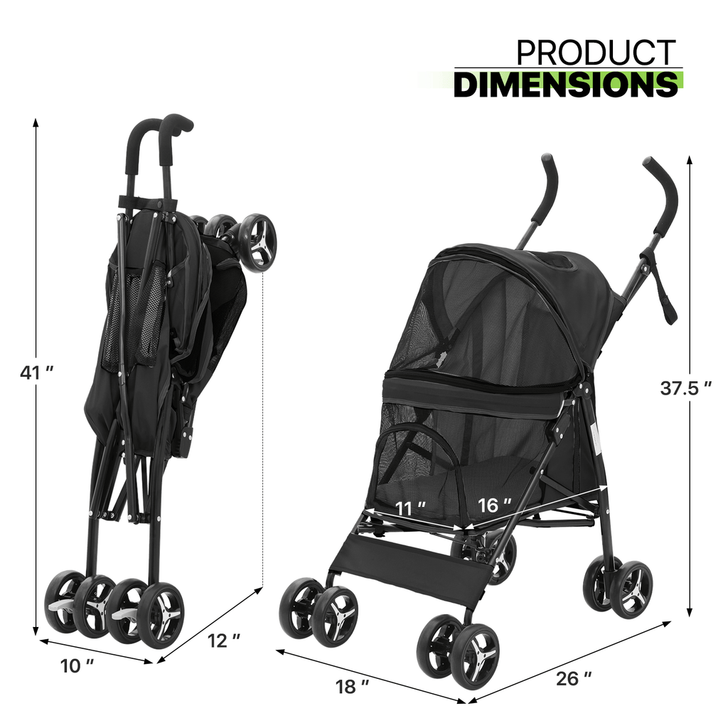 Pet Dog Cat Stroller with 4 Wheels | Foldable Jogger Pet Stroller for Small Medium Dogs & Cats up to 33 lbs, Breathable Mesh Windows, 360° Swivel Wheels, Cup - product image 2