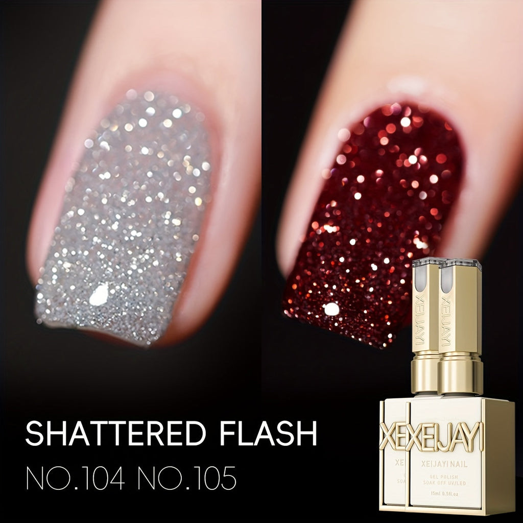 Explosive Glitter Gel Nail Polish 2pcs Shattered Flash Silvery Red – High Saturation Sparkle Long-Lasting Gel in Gilt Bottle, Christmas Holiday Salon Manicure Nail Art Gift for Wom - product image 14