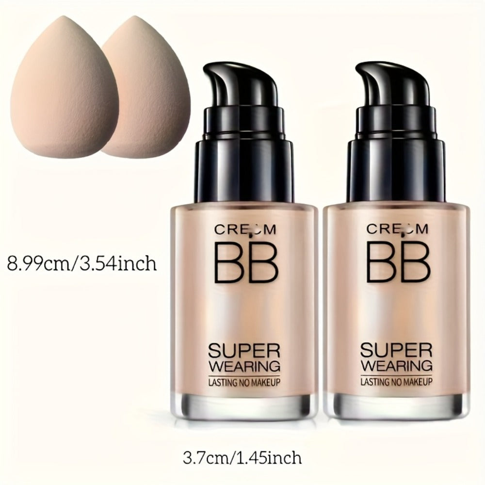 Moisturizing BB Cream Liquid Foundation Set 2-Piece with Makeup Sponge — Flawless Long-Lasting Medium Coverage Skin-Isolating Concealer for All Skin Types Women Natural & Light Bei - product image 4