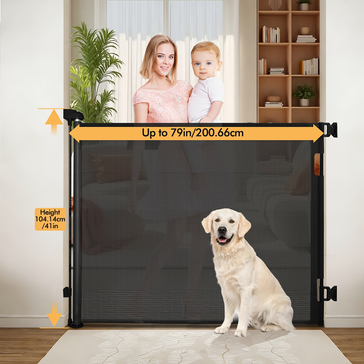 Retractable Gate, Mesh Gate, 33"/41"Tall Safety Gate for Doorways, Stairs, Hallways, Indoor/Outdoor, (Black/White/Grey), As A Holiday Gift - product image 7