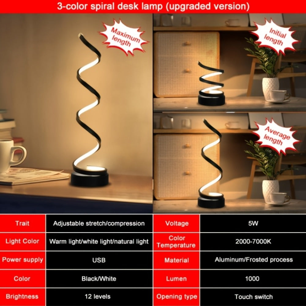 Dimmable Spiral Table Lamp with Touch Control & USB-C Charging Port, 3-Way Brightness Bedside Nightstand Lamp, Modern Minimalist LED Desk Lamp for Bedroom Living Room, Black & Whit - product image 23