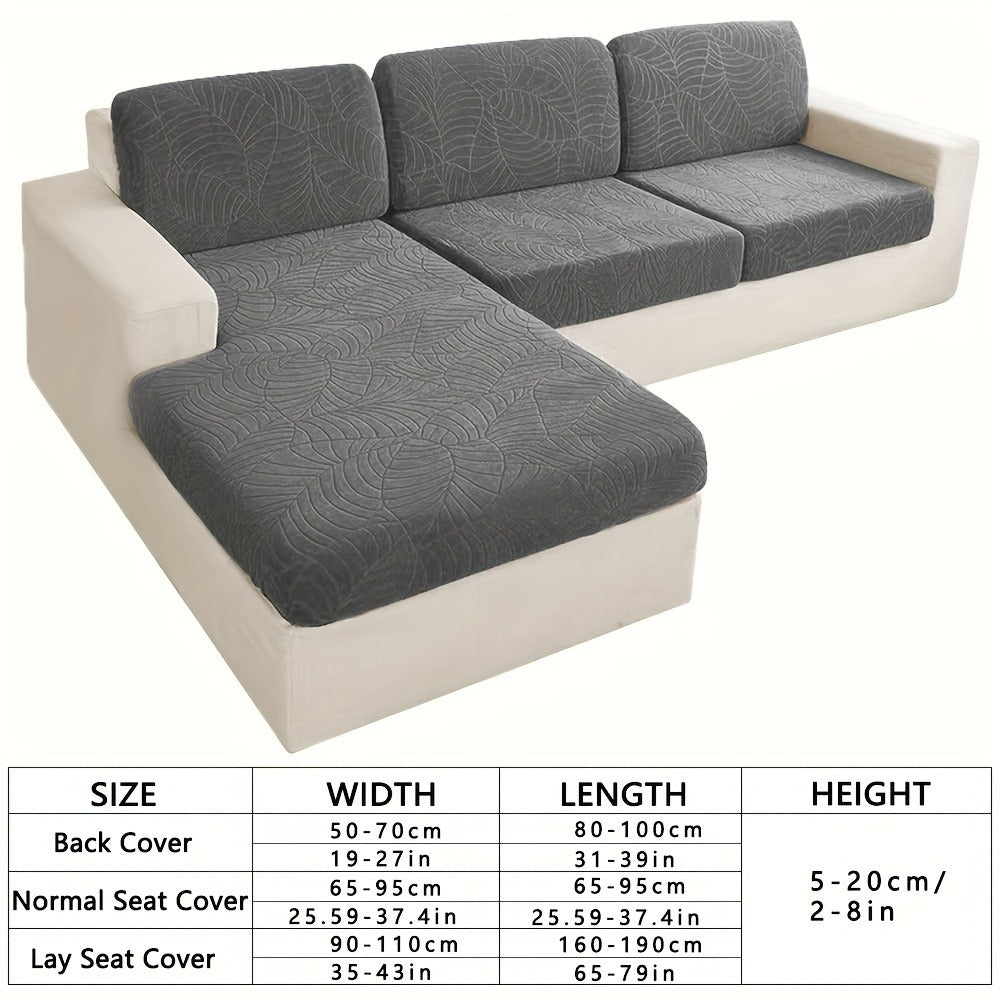 Jacquard Stretch Sofa Cover Set 6pcs Leaf Pattern High Elasticity Furniture Protective Cover with Elastic Band Easy Install Removable Washable Concubine Style Cushion Cover Home De - product image 10