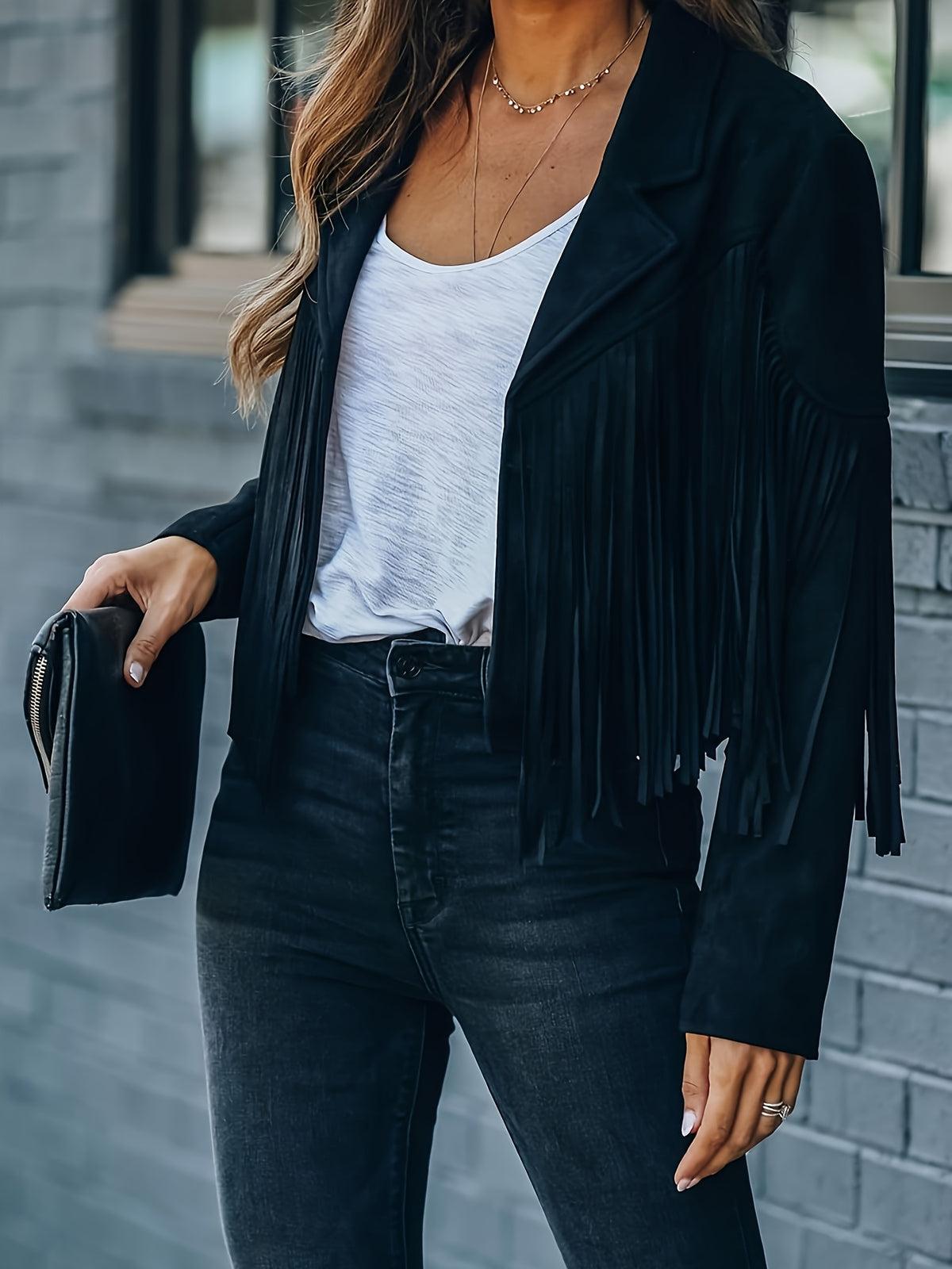 Women's Faux Fringe Jacket, Motorcycle Short Outerwear, 2026 Western Style Fashion Autumn/Winter Long Sleeve Denim Cardigan Jacket, Deer Velvet Faux Fringe - product image 28