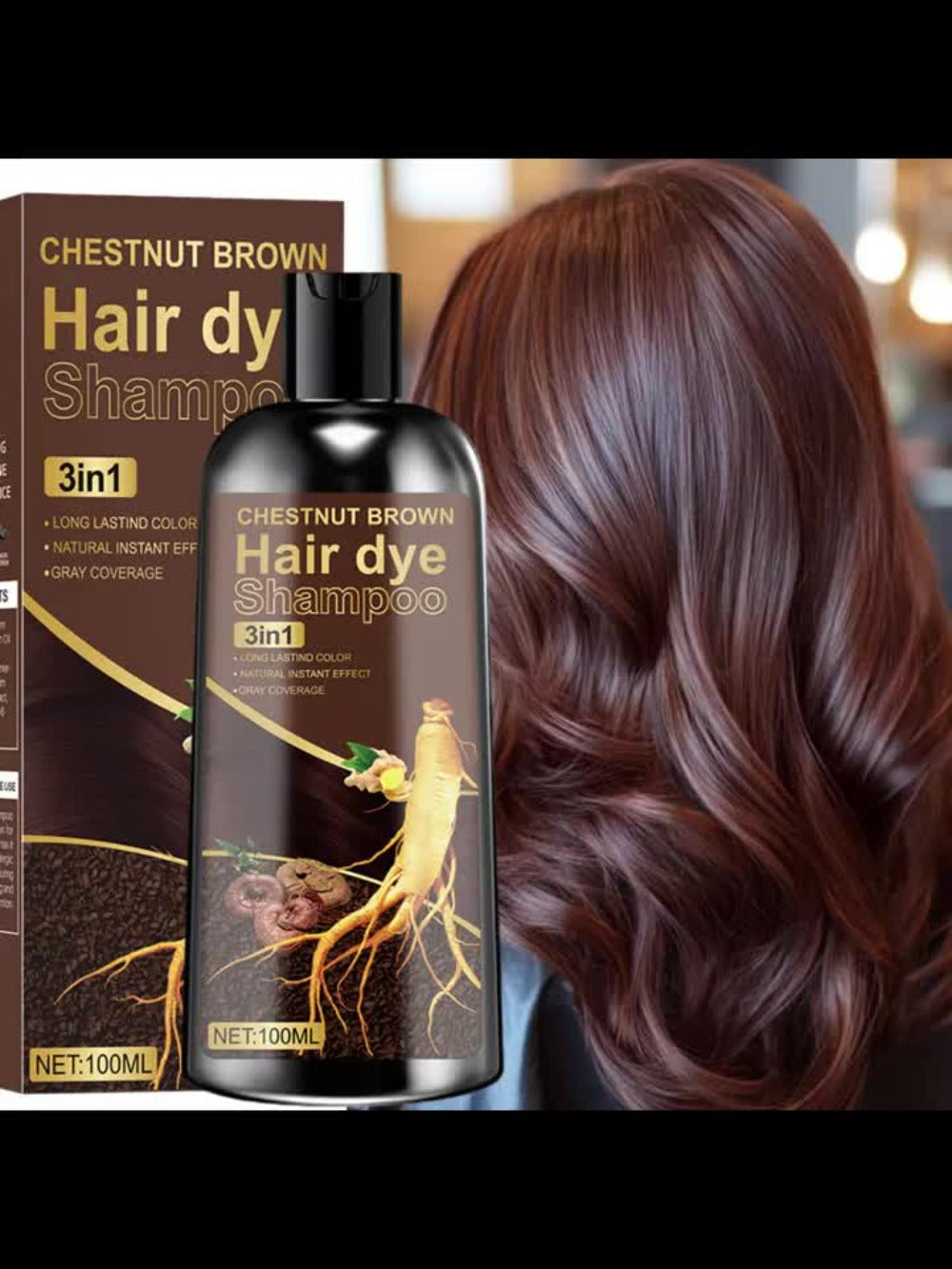 Plant Extract Hair Coloring Shampoo 100ml 3.38oz | Deep Moisturizing Scalp-Safe Gray & White Hair Coverage | Long-Lasting Botanical Color | Black Brown Chestnut Brown for Men & Wom - product image 10