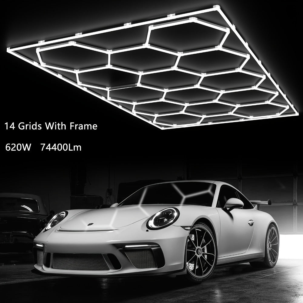 LED Hexagonal Garage Light 6500K – Super Bright Daylight White Shop Light 42W–620W for Auto Detailing, Warehouse, Workshop, Basement & Gym (1 to 32 Grids, Hex Frame Available) - product image 13