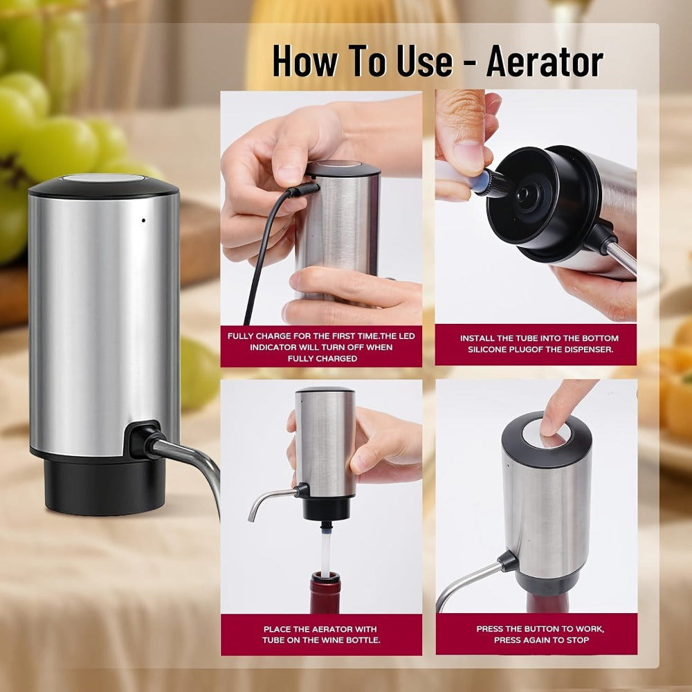 Electric Wine Opener Set – Rechargeable Automatic Corkscrew with Wine Aerator Dispenser, Vacuum Stopper & Foil Cutter for Any Occasion Gift - product image 6