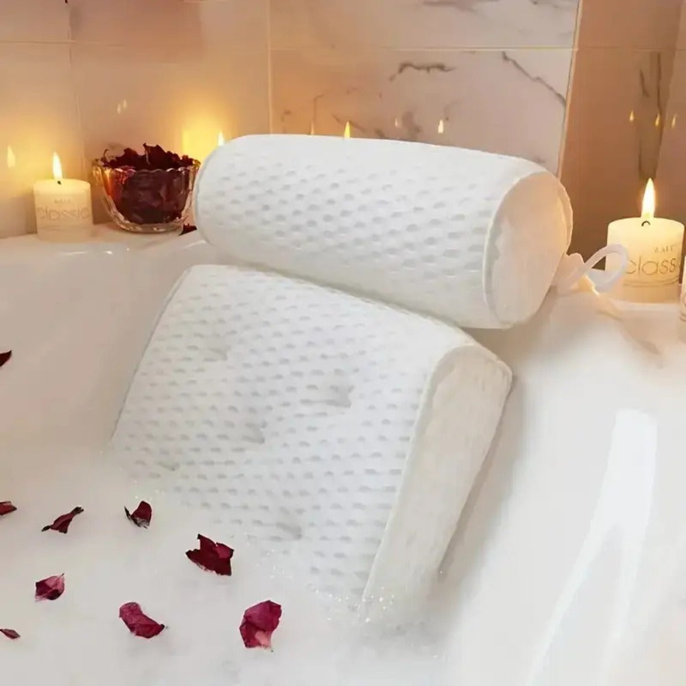 Bath Pillow with Suction Cups Spa Bathtub Neck Back Support Cushion Non-Slip Waterproof Headrest for Tub Relaxation Home Spa Accessories Women Men Ergonomic Quick-Dry Mold Resistan - product image
