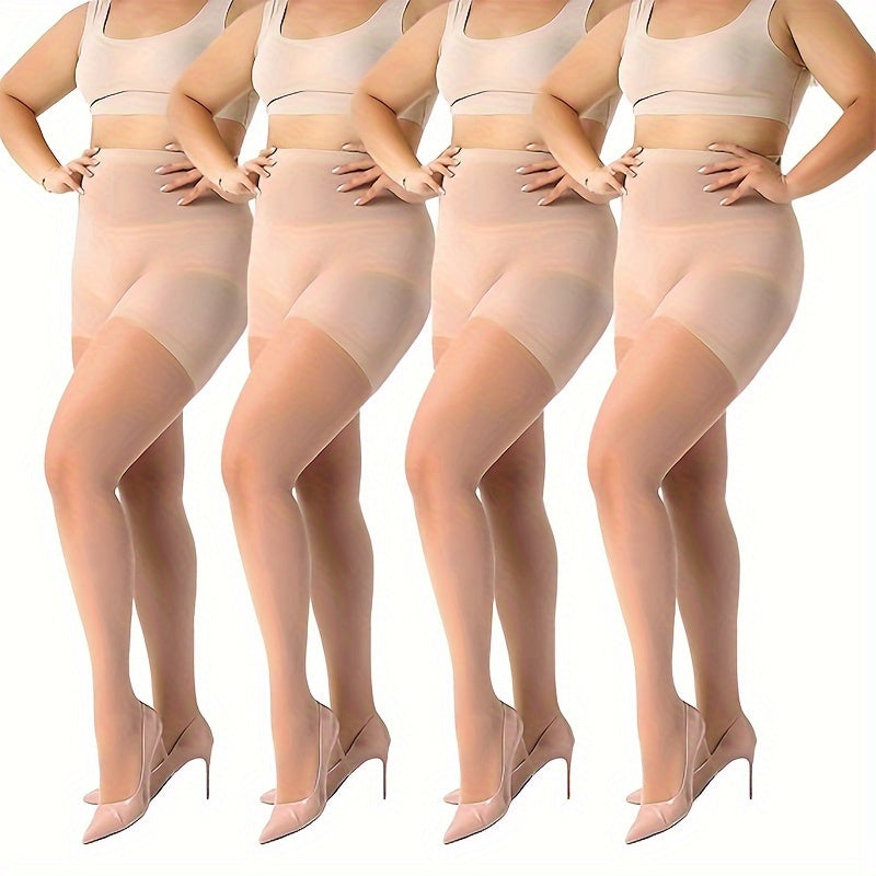 4 Pairs Plus Size High-Waisted Tights for Women, Polyamide Knit Fabric, Solid Color, Breathable & Stretchy, with Hand Washable, Tights Stockings - product image 8