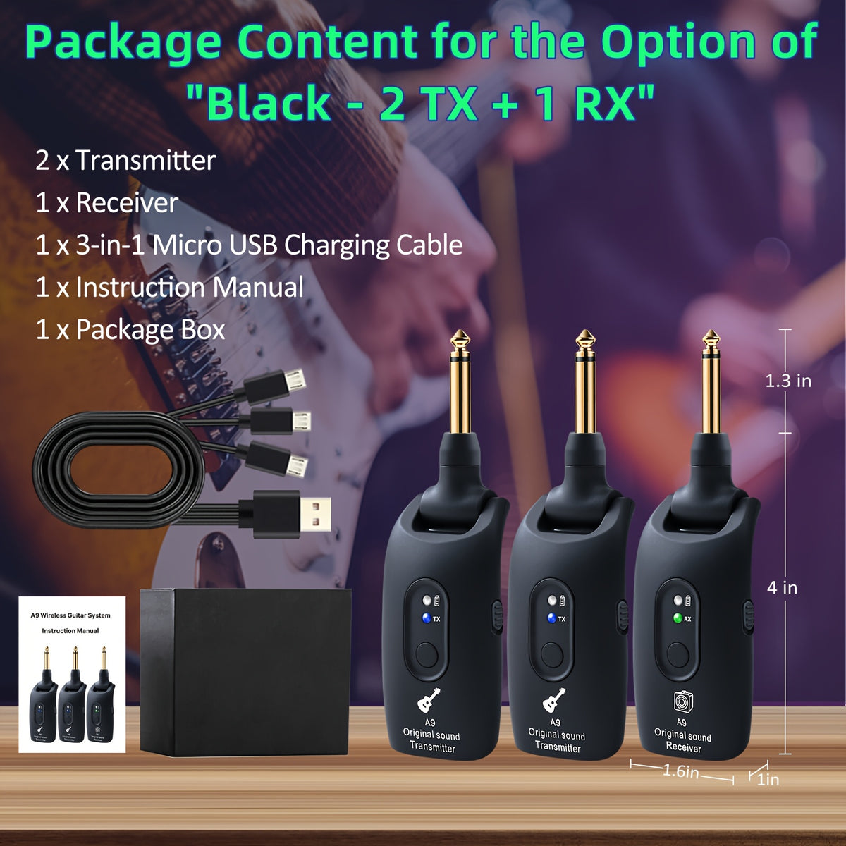 Wireless Guitar System 2.4Ghz Built-In Rechargeable Lithium Battery 270° Rotate Audio Wireless Transmitter Receiver for Guitar Bass Violin Keyboard - product image 10