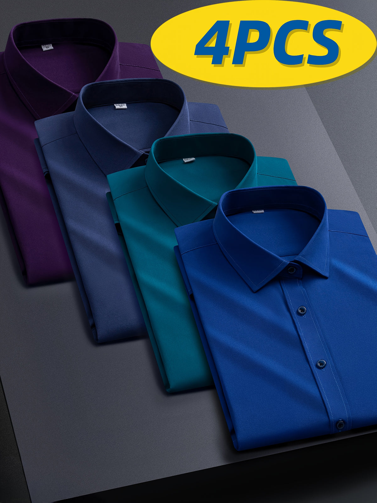 4pcs Men's Stretch Long Sleeve Dress Shirts - Professional Business Casual Blouses with Classic Collar, Solid Color, Comfortable & Stylish for Office - product image 23