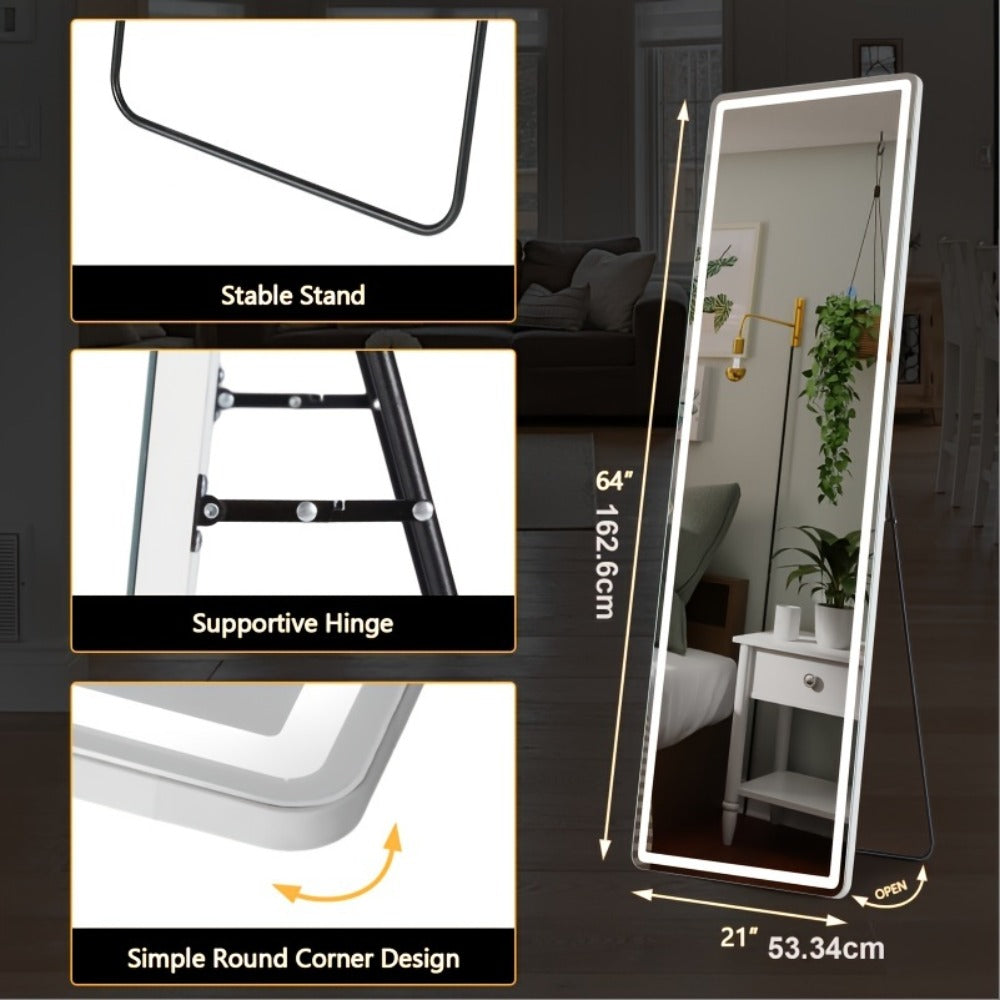 Full Length Mirror with LED Lights & Touch Sensor – 64"x21" Dimmable Smart Floor Mirror, Wall Mount or Freestanding, Slim Modern Frame for Bedroom, Vanity & Dressing Room - product image 10