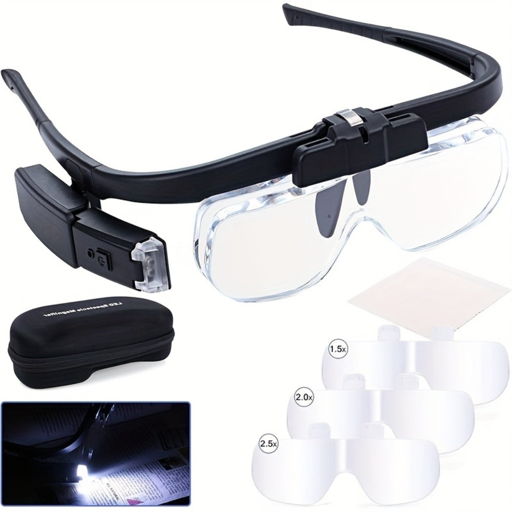 Headband Magnifier with LED Light Hands Free Illuminated Head Magnifying Glass Up to 4.5X Dual Lens Slots for Reading Jewelry Making Watch Repair Soldering Close Up Work - product image