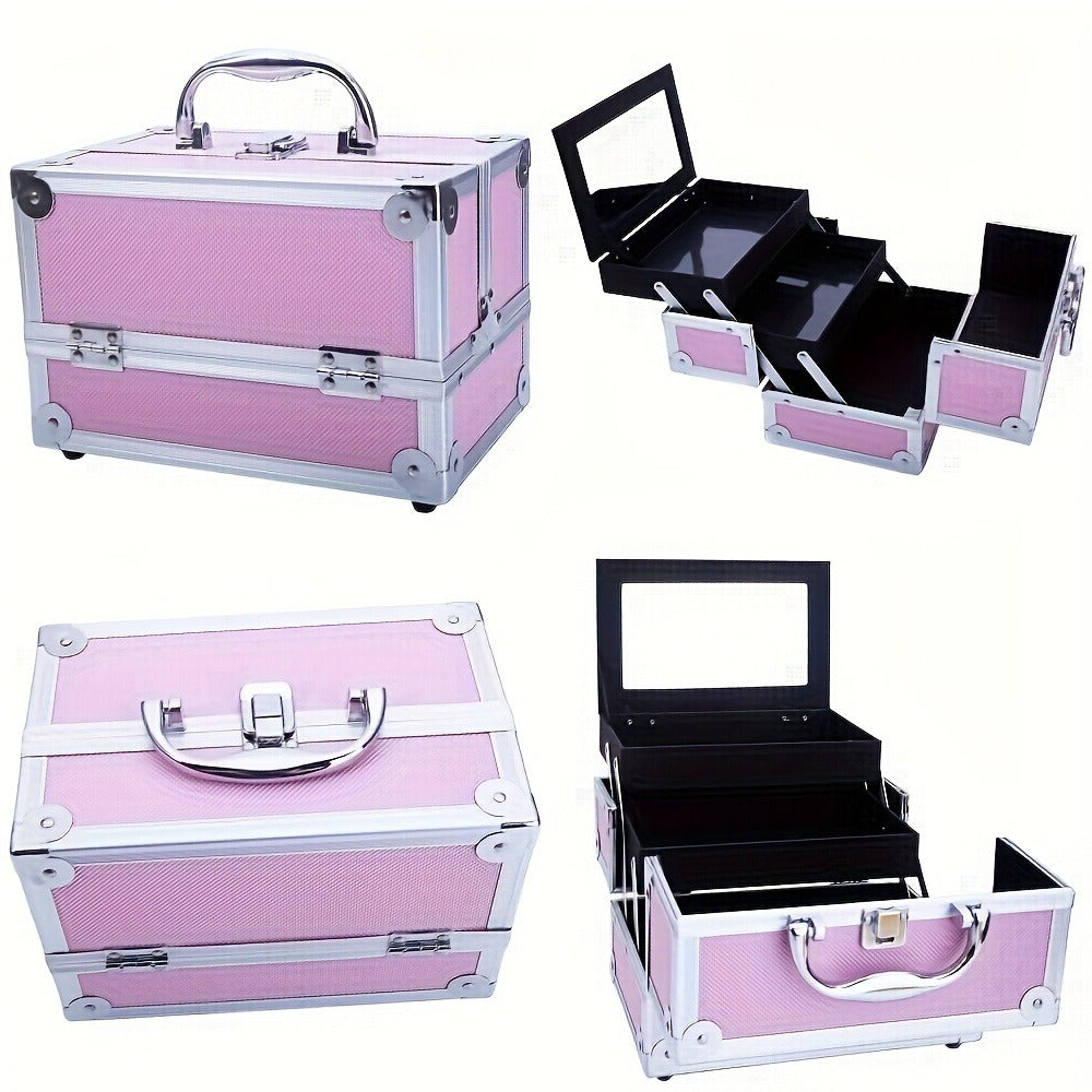 Rolling Makeup Case Aluminum 4-in-1 Extra Large Professional Cosmetic Trolley with 360° Swivel Wheels for Makeup Artist Tattoo Artist Salon Travel Black Pink Silver - product image 14