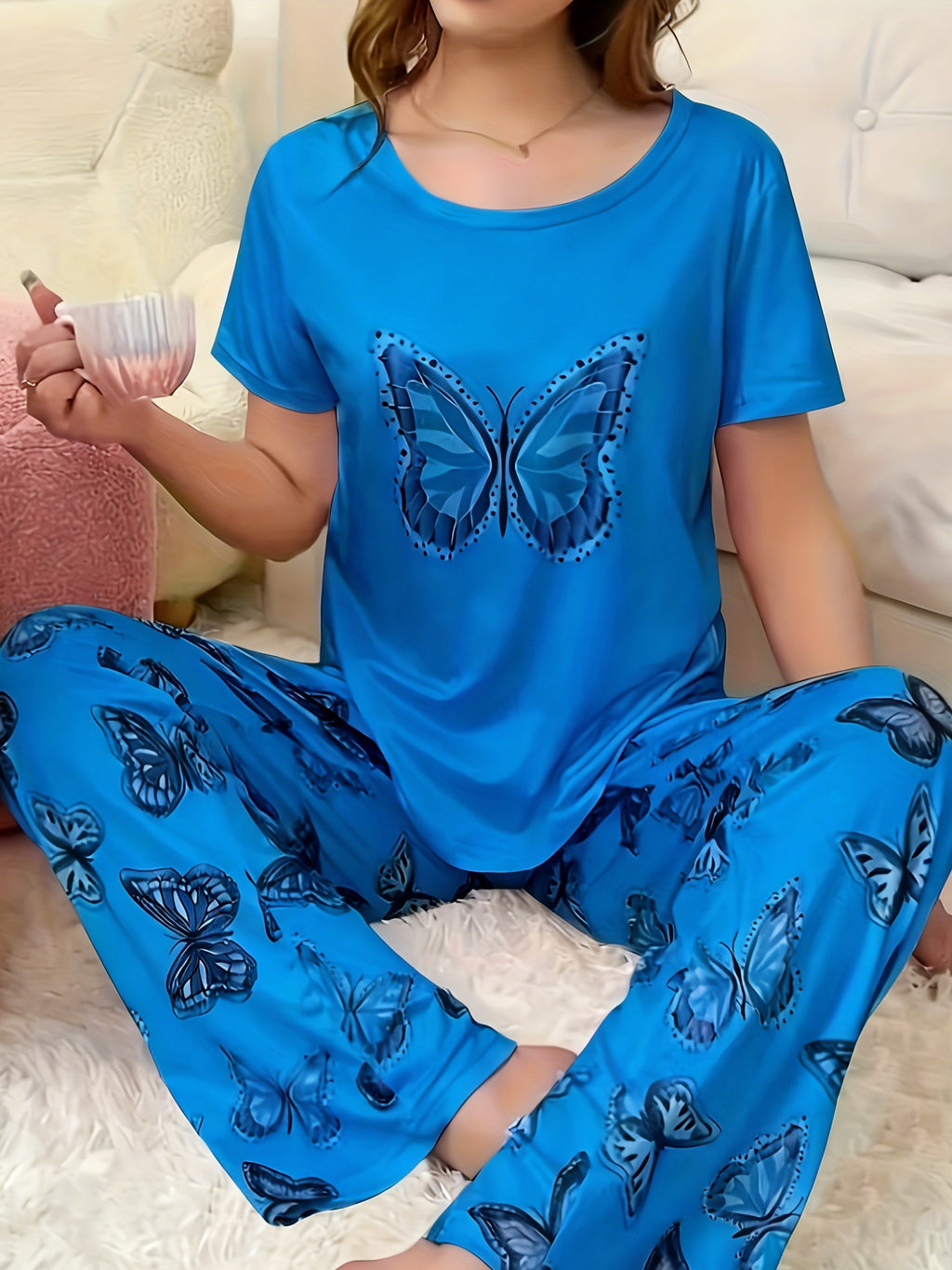 2pcs Women's Pajama Set With Butterfly Pattern Top and Pants - product image 18
