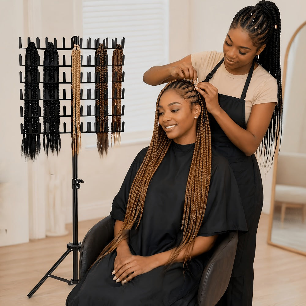 144 Strand Braiding Hair Rack Standing Height Adjustable 30-50 Inch Foldable – Tangle-Free Hair Extension Holder | Knotless Box Braids Cornrows Organizer | Salon Hairstylist Tool B - product image 8
