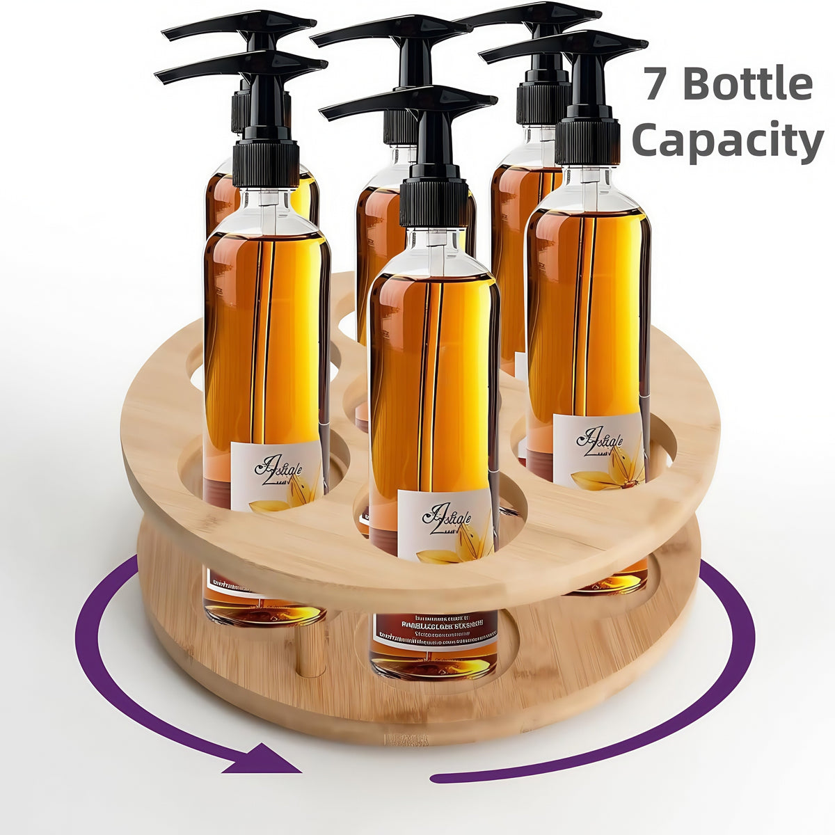 360 Rotating Bamboo Coffee Syrup Organizer 7-Bottle Holder Rack – Countertop Spice Condiment Storage Stand for Kitchen Bar Home Office Desktop Easy Assembly Scratch-Proof Base - product image 22