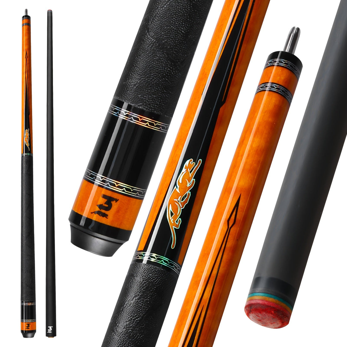 Carbon Fiber Pool Cue Stick 58 Inch – Low Deflection Billiard Cue with 12.5mm Tip, 3/8x8 Pin Joint, Leather Grip & Vacuum Quick Connector, Professional Billiards Stick for Accurate Ball Control