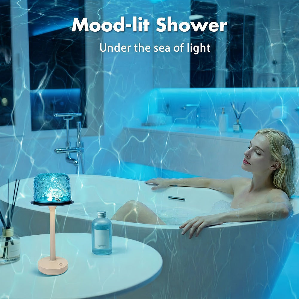 Ocean Wave LED Projector Lamp – 16 Color Rechargeable Cordless Night Light with Remote, Water Ripple Atmosphere Lamp for Bathroom Bedroom, Portable Table Lamp, RGB & Wood Base Opti - product image 10