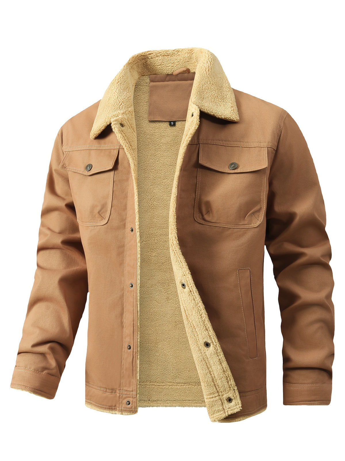 Men's Fashion Trendy Fleece-Lined Jacket, Casual Workwear Outerwear with Sherpa Collar, Button-Up, Multiple Pockets - product image 9