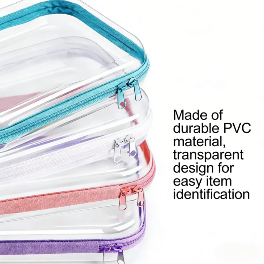 Clear Storage Box Set 4 Pcs Hard Transparent Zipper Organizer Plastic Case S M L XL Makeup Cosmetics Snacks Stationery Kids Toys Multi-Color Purple Blue Pink White - product image