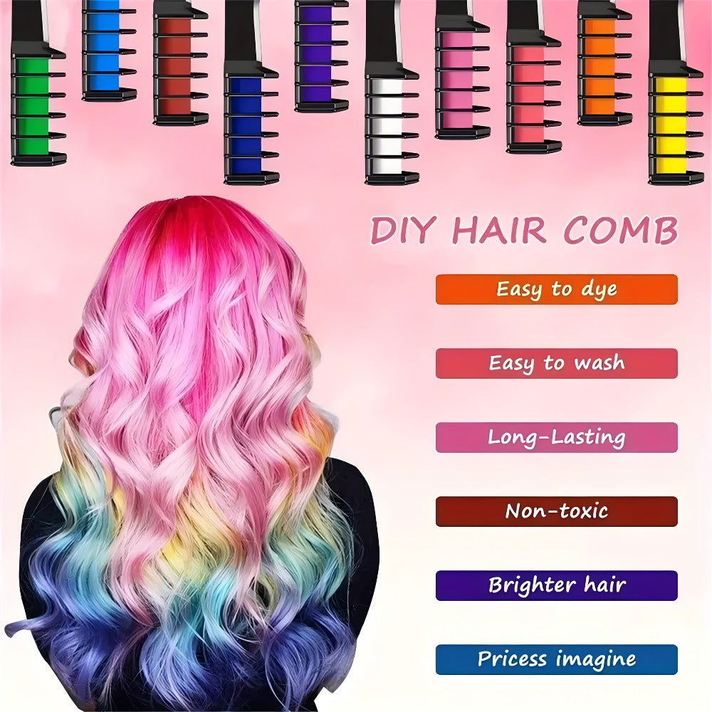 Temporary Hair Chalk Comb Set 11pcs 10 Colors Washable Hair Dye – Y2K Festival Halloween Christmas Birthday Stocking Stuffer Gift for Girls Kids Teens Adults All Hair Types - product image 7