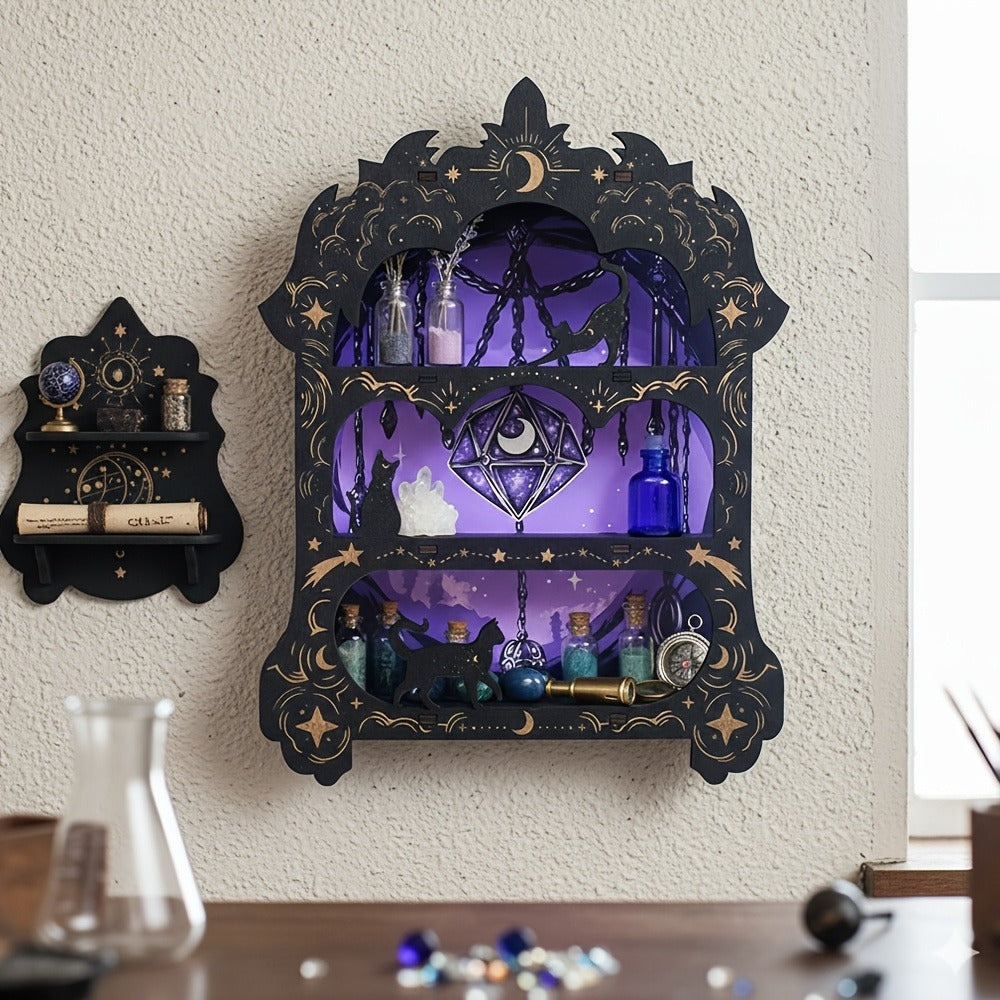 Wooden Floating Shelf for Crystals - Wall Mounted Crystal Display Shelf Rock Gem Stone Storage Organizer Essential Oil Holder Wicca Meditation Spiritual Home Decor Gift - product image