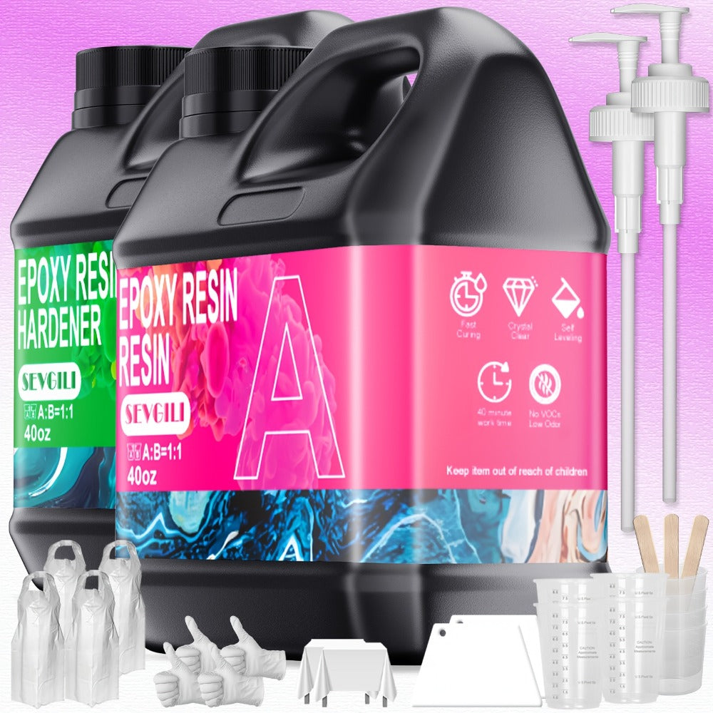 Fast-Curing Epoxy Resin Kit Low Odor Bubble-Free Non-Yellowing – 2-Part Casting Resin for Jewelry Accessories River Tabletops Crafts & Handicrafts, 32oz or 80oz - product image