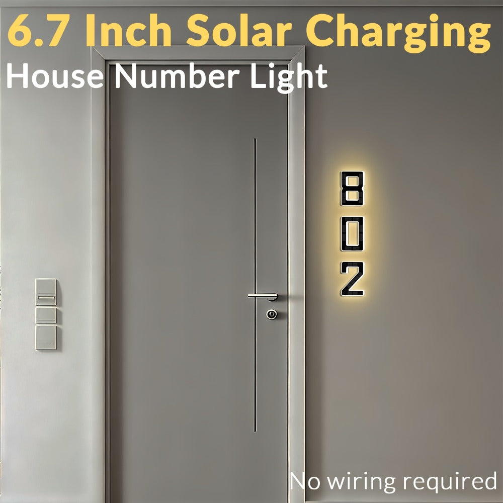 LED Solar House Number Light 6.7 Inch Wall Mounted – Smart Sensor Illuminated Address Number for Home Decor, No Wiring Energy-Saving Solar Powered Outdoor Light - product image