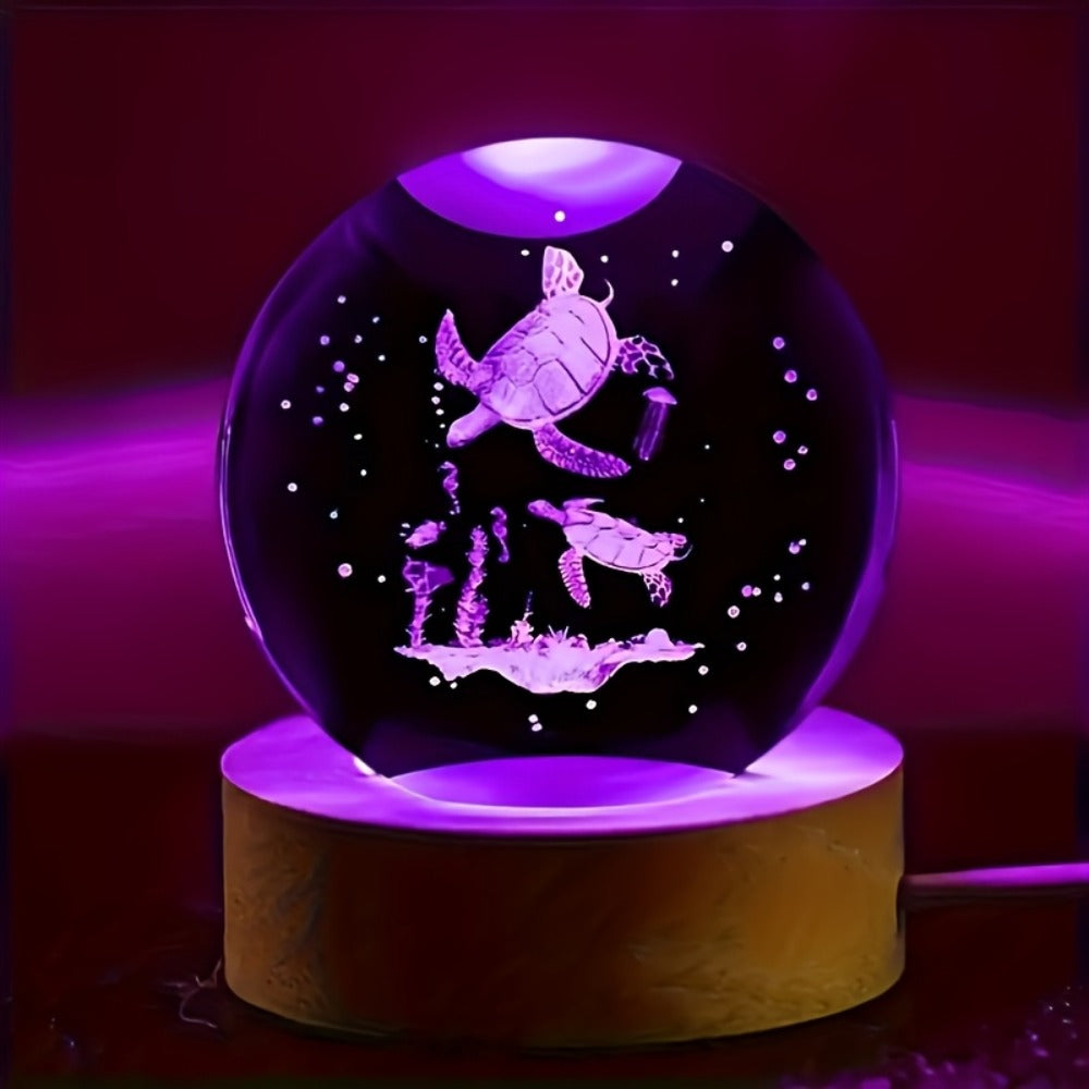 3D Sea Turtle Crystal Ball Night Light – LED Color Glow Glass Orb Lamp with Bamboo Base, Ocean Animal Figurine Desk Light for Home Bedroom Decor, Unique Gift for Turtle Lovers, Eld - product image 5