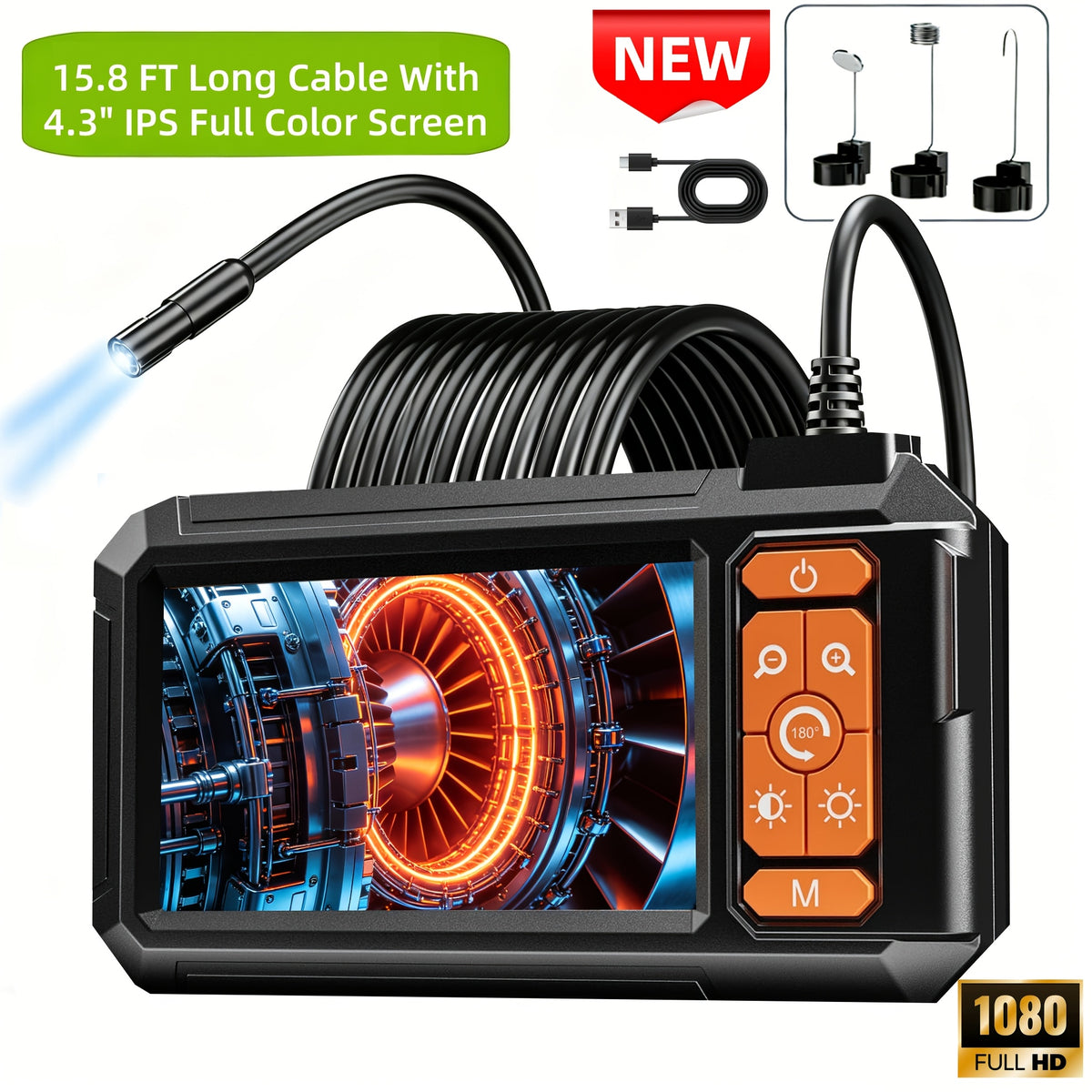 Inspection Camera Endoscope Camera with Light 4.3 IPS Screen 1080P HD Borescope Snake Camera for Men 8 Adjustable LED Lights Semi Rigid Cable Pipe Inspection - product image 3