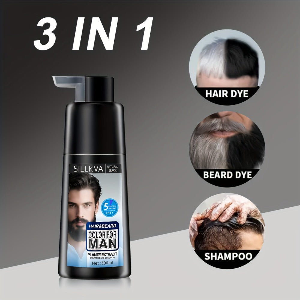 Men's 3-in-1 Black Hair & Beard Dye Shampoo — 8-Minute Gray Coverage, Ammonia-Free Long-Lasting Natural Color, Shampoo + Hair Dye + Beard Dye in One Step, All Hair Types, 10 oz, 1  - product image 8