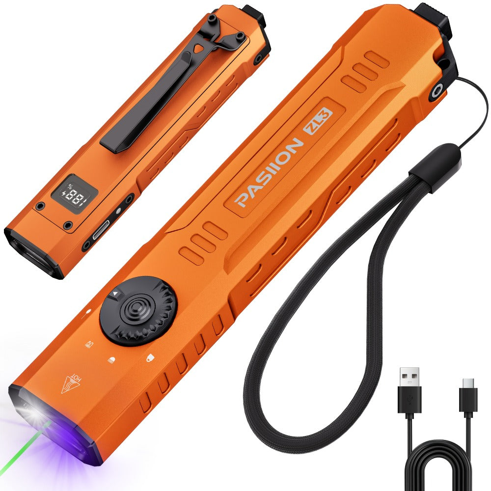 Tactical Flashlight Green Laser UV 3-in-1 | 1500 Lumen Slim EDC Multi-Function Light with White Light + UV365 Ultraviolet + Green Laser Beam | USB Rechargeable for Home Outdoor Dai - product image 7