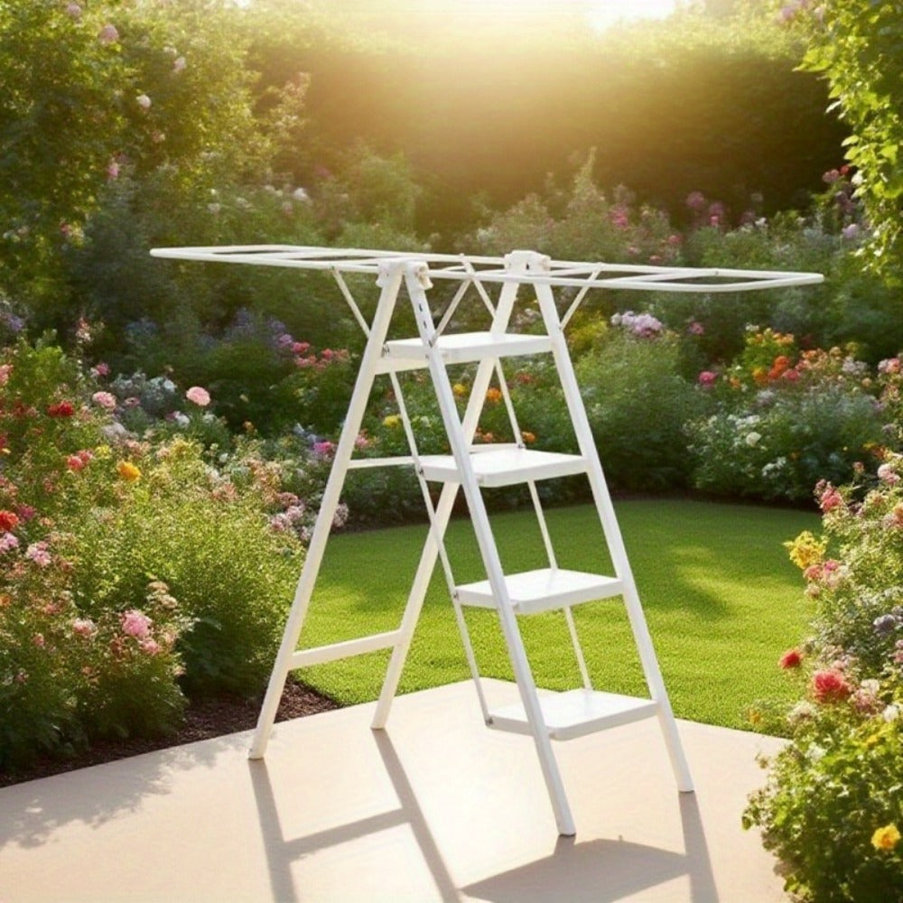 Folding Clothes Drying Rack Ladder, 4-Step Collapsible Laundry Drying Stand, 500 LB Capacity Lightweight Sturdy Freestanding Garment Dryer, Multi-Use Ladder for Indoor Outdoor Bedr - product image