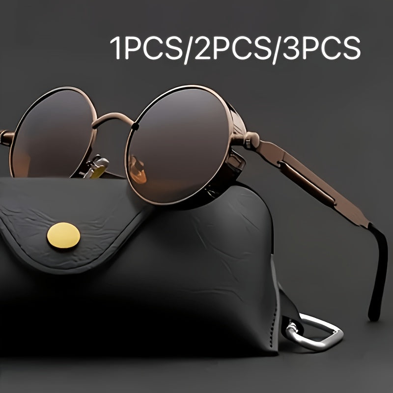 Retro Round Metal Frame Glasses with Spring Hinges Brown Decorative Lenses Featherlight Long-lasting Vintage Circle Eyewear for Men Women Casual Formal Daily - product image