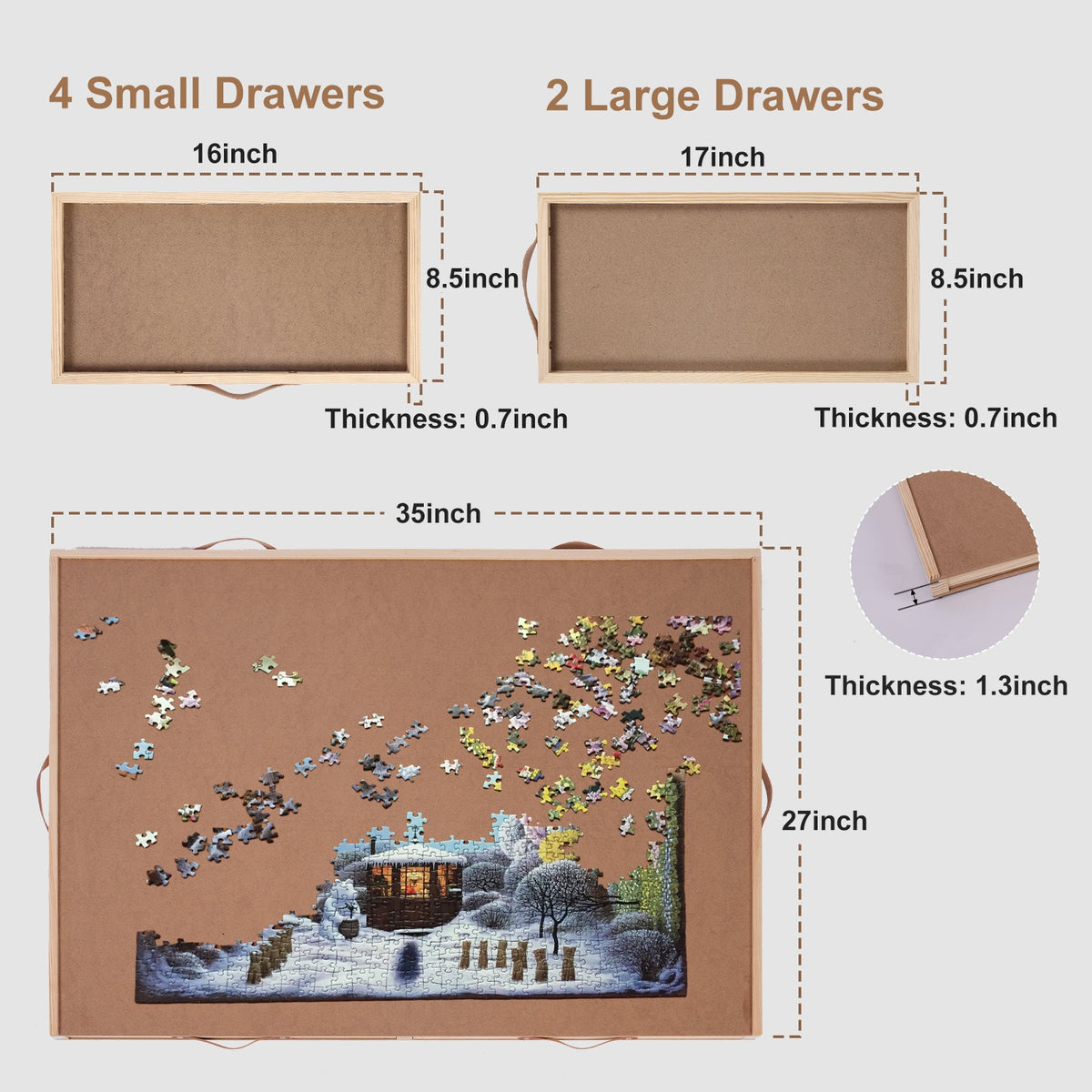 Large Puzzle Board Organizer with Dust Cover for 1500 Pieces, Ergonomic Gift for Adults & Seniors – Jigsaw Puzzle Table 35"x27" with 360° Rotating Turntable - product image 2