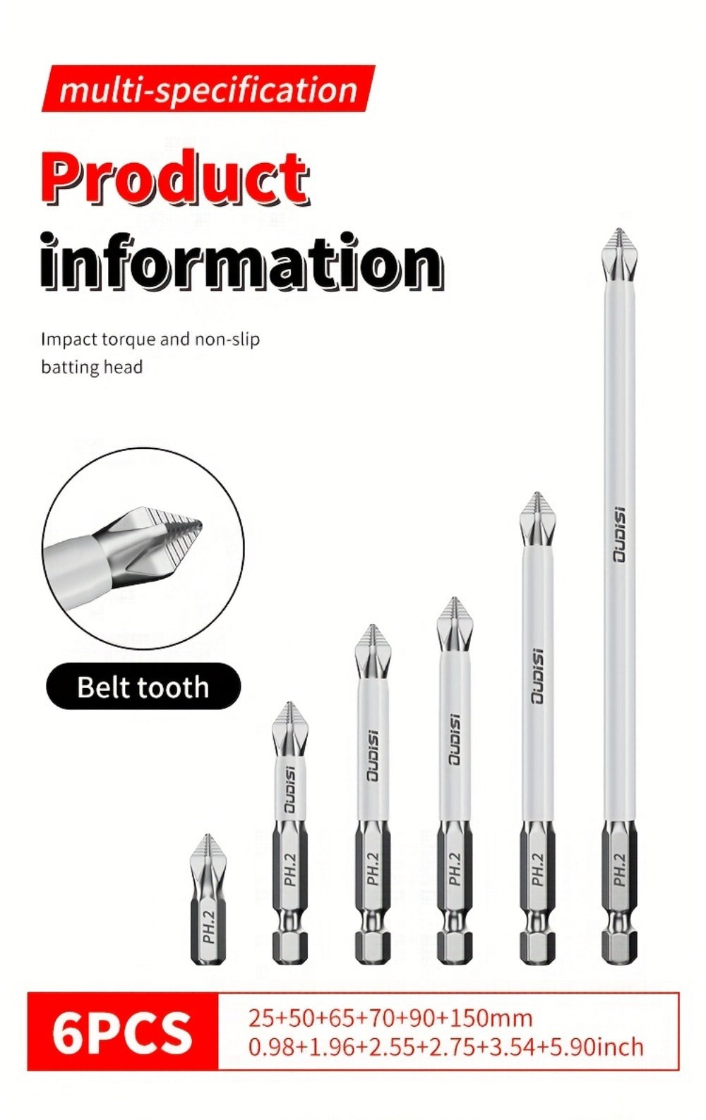 Magnetic Screwdriver Bits Set 6pcs, Phillips Cross Drill Bits with High-Strength Impact Resistance & Non-Slip Design, Electric Screwdriver Bit Kit 25 50 65 70 90 150mm for Power Dr - product image 19