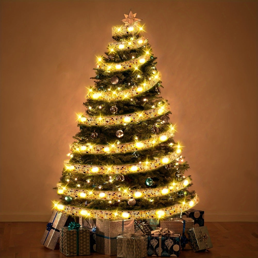 LED Christmas Fairy String Lights Battery Powered - 10M/32.8FT Golden Warm White Ribbon Garland for Christmas Tree, Indoor Party & Holiday Decorations - product image 4