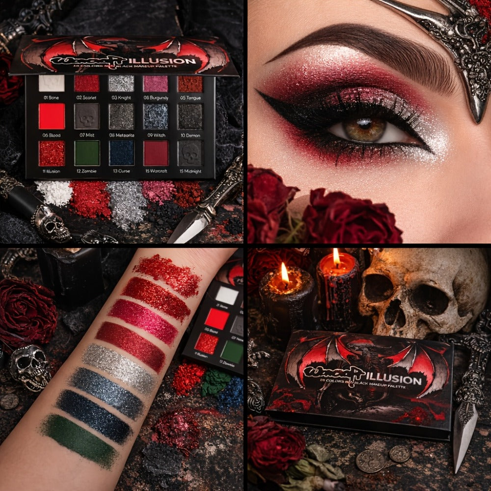 Gothic Eyeshadow Palette 15 Colors Matte Shimmer Glitter – Highly Pigmented Dark Smoky Dramatic Eye Makeup for Halloween Cosplay Stage Party & Performance, Professional Eye Shadow  - product image 2