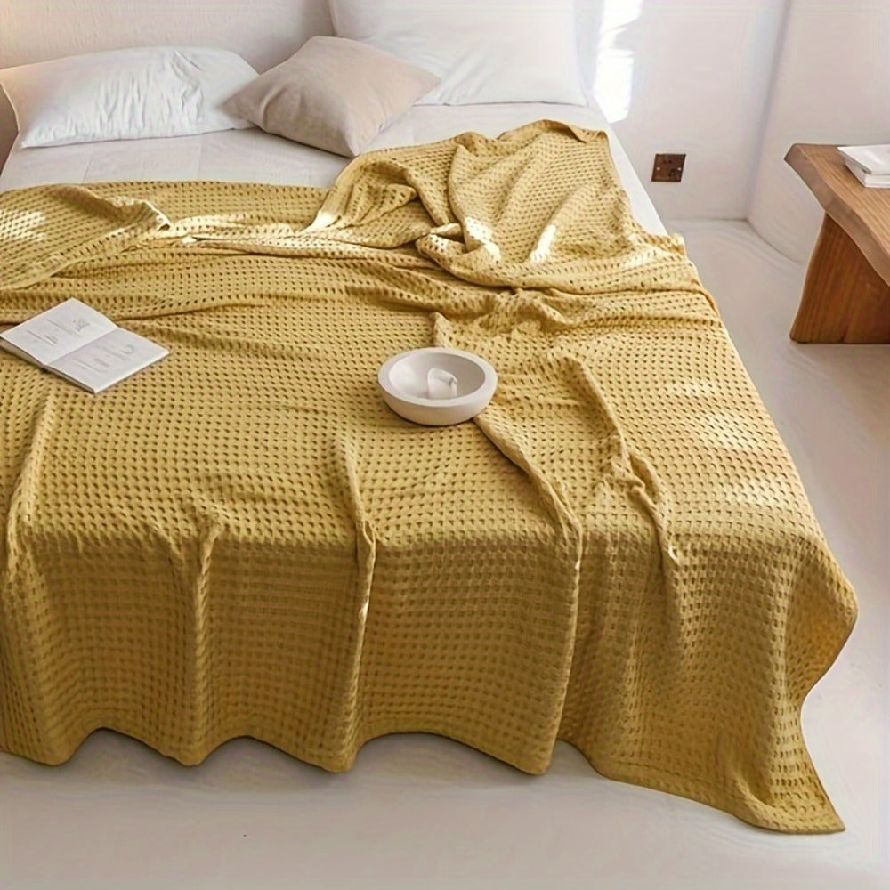 Cotton Waffle Blanket – Pure Cotton Multilayer Summer Cooling Quilt, Jacquard Knit, Machine Washable, Air Conditioning Blanket - product image 12