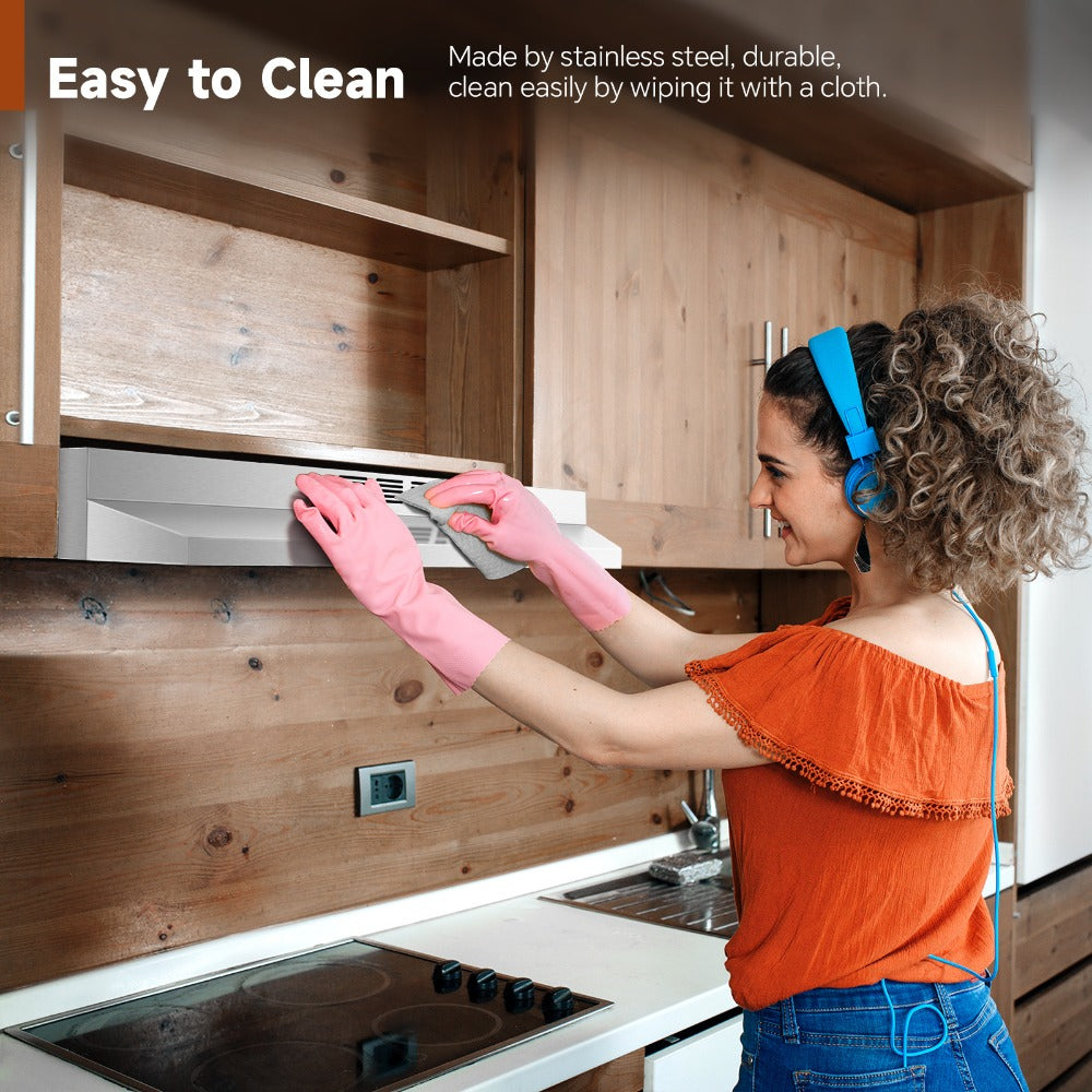 Range Hood 36 Inch Under Cabinet Ducted Ductless Convertible Stainless Steel 350CFM 2-Speed Exhaust Fan LED Light 3-Layer Aluminum Mesh Filter Top Rear Venting Kitchen Vent Hood - product image 12