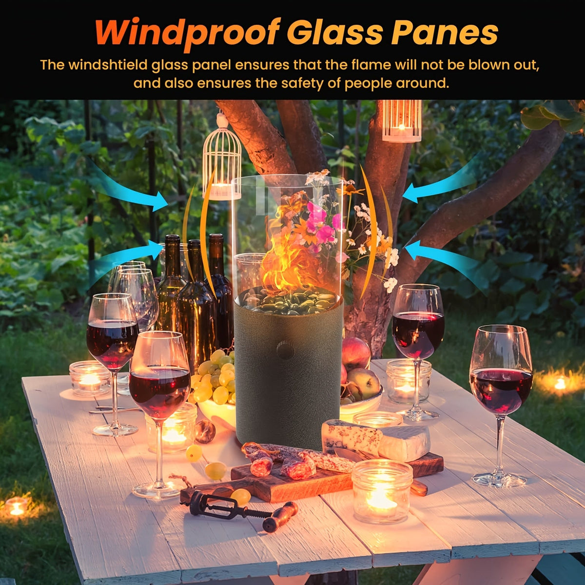 Fire Bowl Tabletop Fire Pit Indoor Outdoor Butane Fuel Mini Portable Fireplace with Glass Wind Guard for Coffee Table Patio Balcony Camping - product image 5