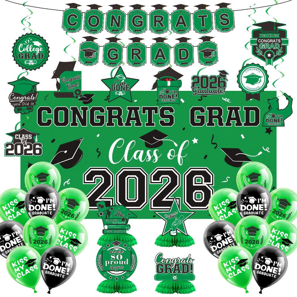 Complete Set with Backdrop Banner Hanging Swirls Balloons & Honeycomb Supplies, 6 Color Options Purple Maroon Blue Red Green Gold | Class of 2026 Graduation - product image 11