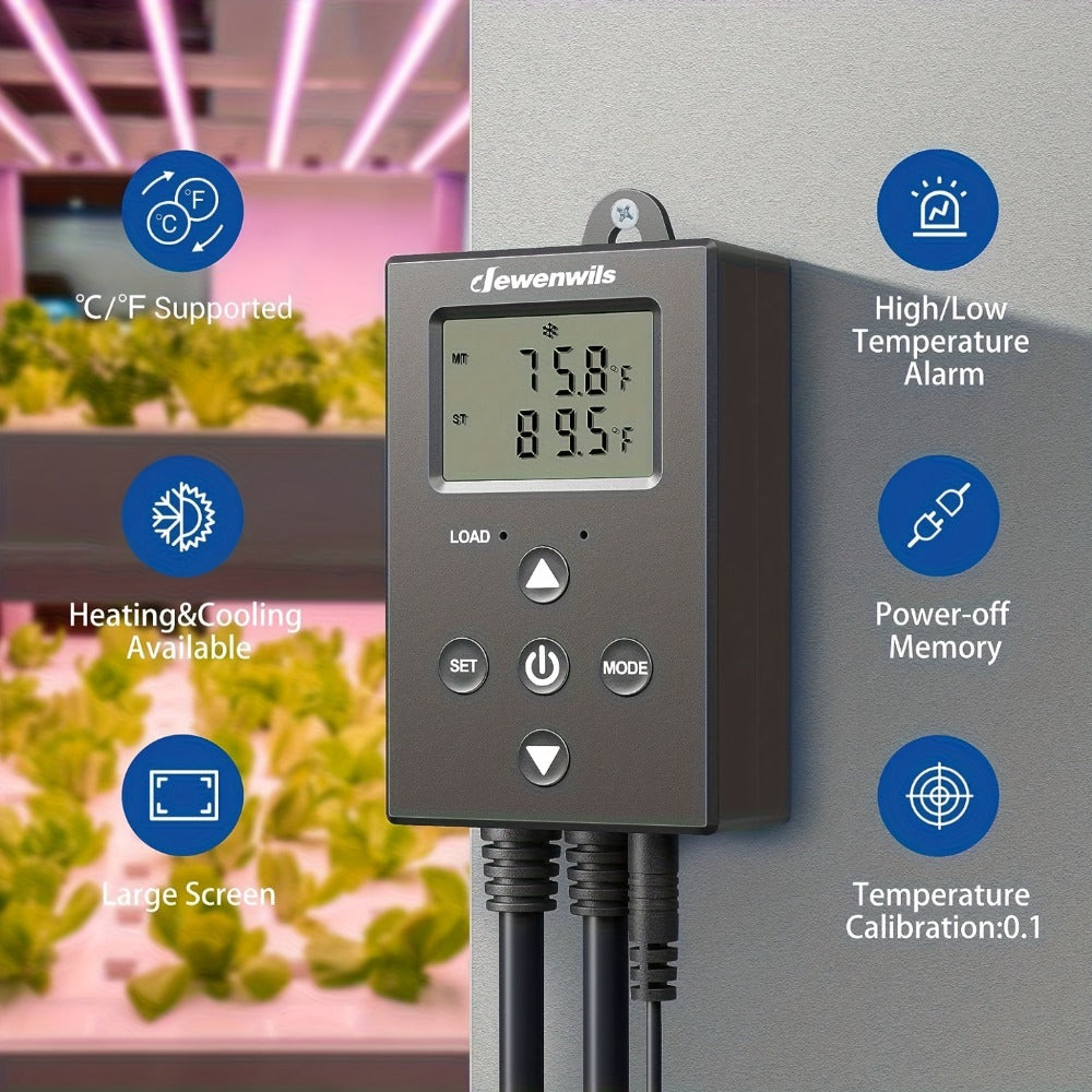 Digital Temperature Controller Thermostat Outlet Heating Cooling Mode 14°F-140°F LCD Display Buzzer Alarm 120V 10A 1200W for Freezer Greenhouse Reptile Aquarium Incubator Home Brew - product image 10
