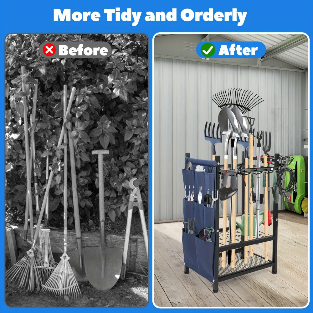 Tool Storage Rack with Storage Bag – Metal Yard Tool Organizer for Garage Holds 35 Long-Handled Tools, Broom, Shovel, Rake Stand Holder, Heavy Duty Freestanding Garden Tool Rack fo - product image 4
