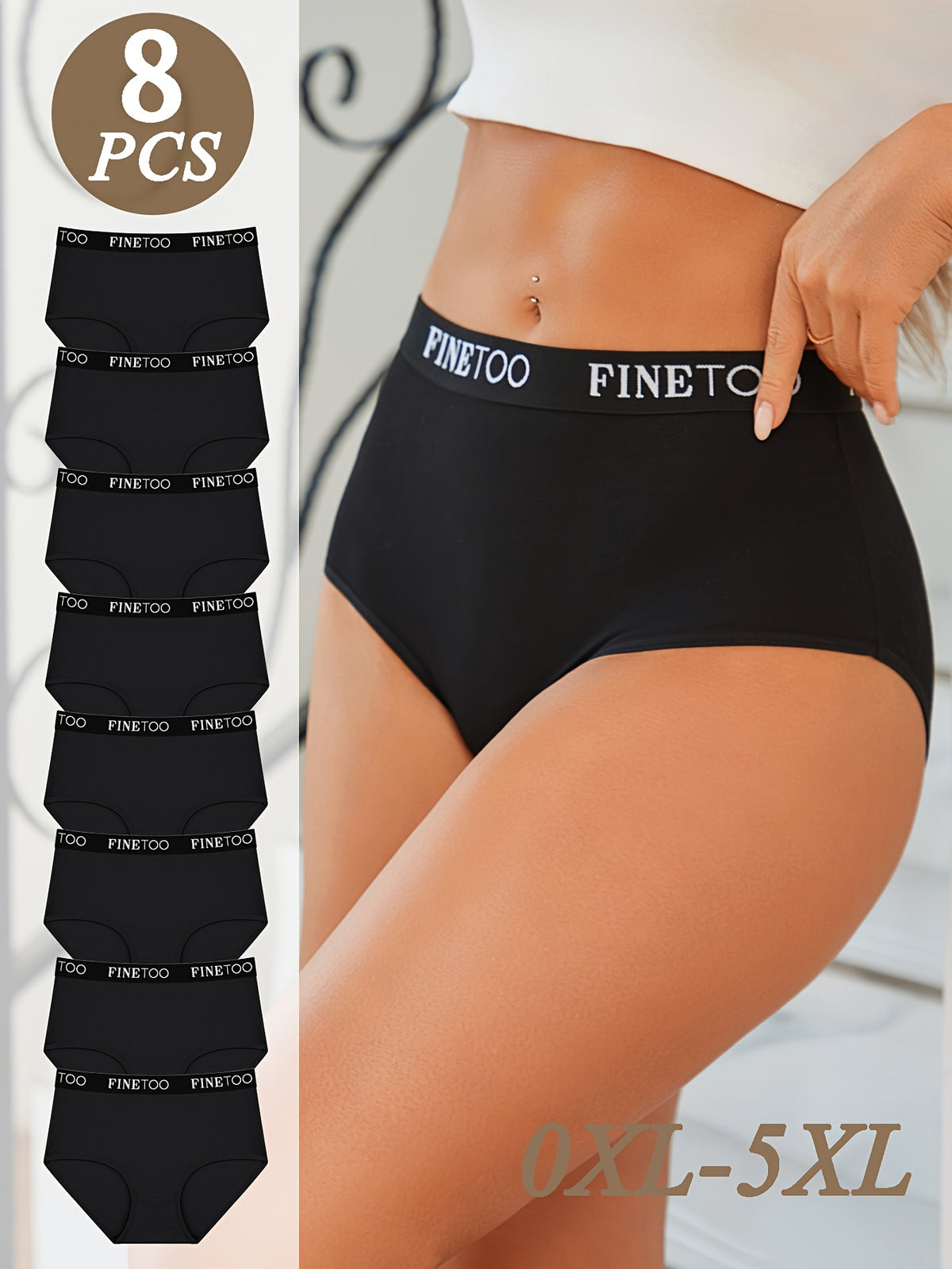 8pcs High Waist Panties for Women Soft and Breathable Underwear Comfort Briefs Plus Size - product image 2